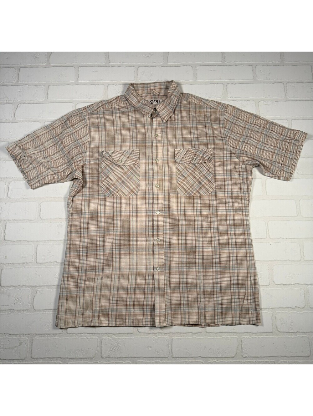 Vintage 80s Gap Plaid Short Sleeve Button Up Pocket Shirt Size XL